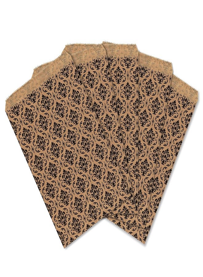 MOOCA 200 Pcs Damask Paper Gift Bags, Small Business, Jewelry, Candy, Popcorn, Cookie & Treat Bags - 4 W x 6 H in, Brown with Black Damask - Image 5